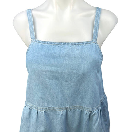 Z Supply Daniela Blue Chambray Square Neck Strap Tiered Denim Jeans Dress Sz XS