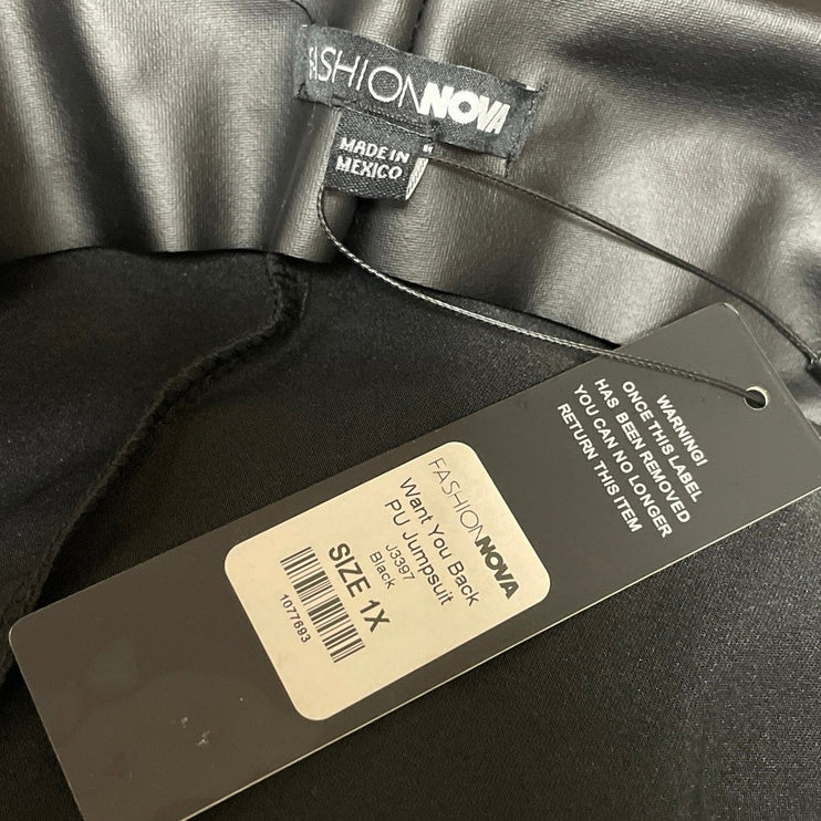 NEW Fashion Nova Want You Back Black One Shoulder Faux Leather PU Jumpsuit Sz 1X