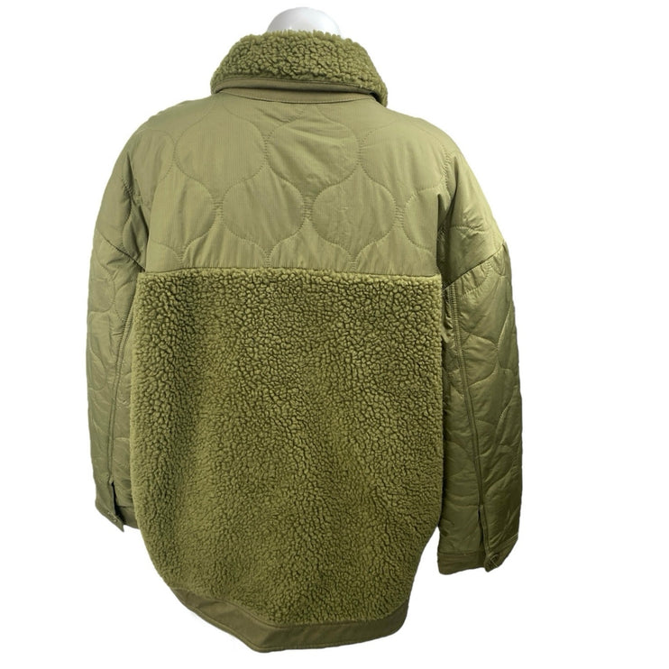 Madewell Women's Green Faux Sherpa Long Sleeve Quilted Hybrid Jacket Size L
