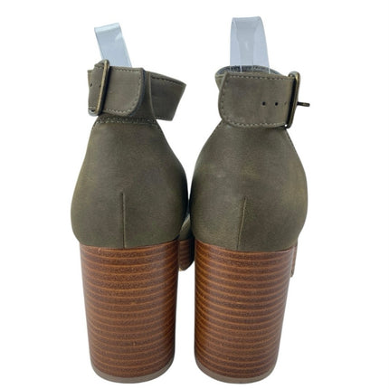 House Of Harlow 1960 Tanner Green Suede Ankle Strap Platform Heels Sandals Sz 9M