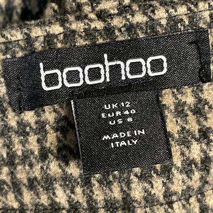 Boohoo Women's Beige Houndstooth High Rise Wide Leg Baggy Trousers Pants Size 8