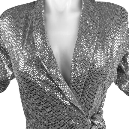 Zara Silver Metallic Sequin Sparkly Shimmer Short Sleeve Wrap Romper Shorts Sz S