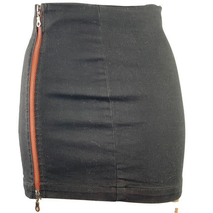 Carmar Women's Black Full Zip High Waisted Fitted Stretch Pencil Mini Skirt 25