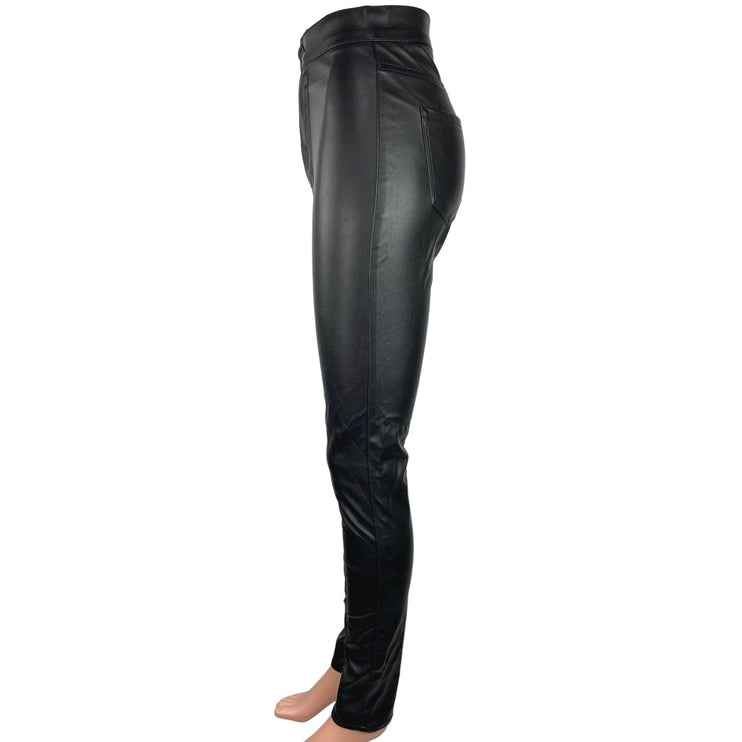 Vibrant M.I.U Black Vegan Leather PU High Rise Skinny Leg Stretch Ankle Pants 3