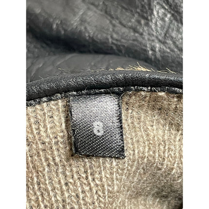 Portolano Women's Black 100% Leather Cashmere Leopard Faux Fur Gloves OS