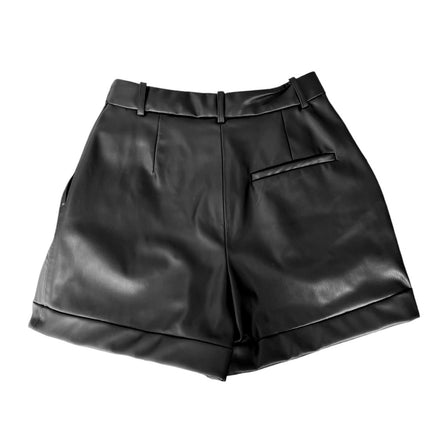 Zara Women Black Faux Leather High Rise Pleated Front Roll Hem Casual Shorts XS