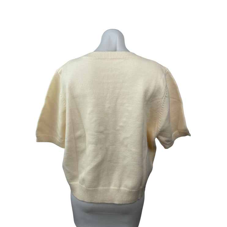 Cider Cream Gingham Check Heart Bow Tie Short Sleeve Knit Sweater Top Size 4XL
