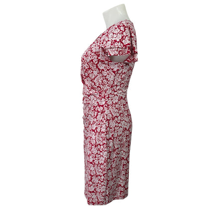 Lauren Ralph Lauren Red White Floral Flutter Sleeve Mini Faux Wrap Dress Size 12