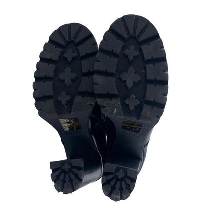 ALDO Glitteratti Black Patchworks Lace Up High Heels Ankle Combat Boots Size 8.5