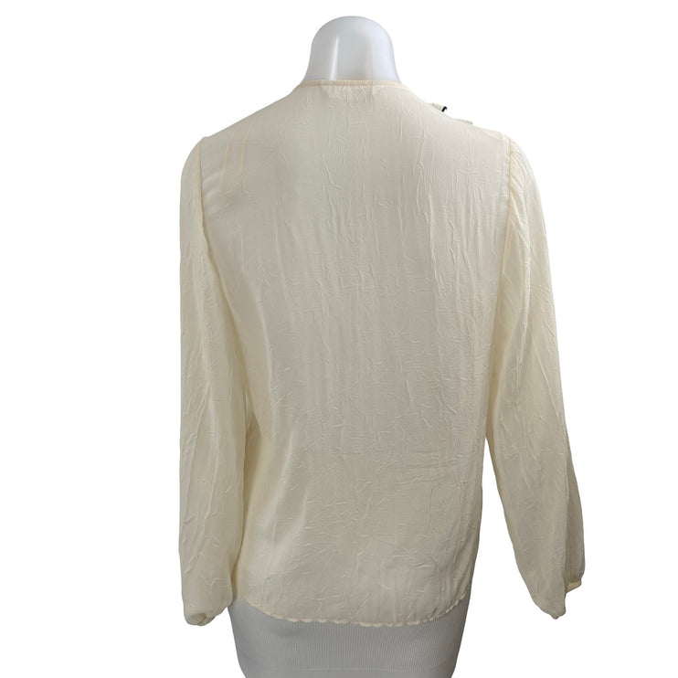 Zara Women's Cream Ruffle Tiered Tie Long Sleeve Shirt Blouse Top Size XS