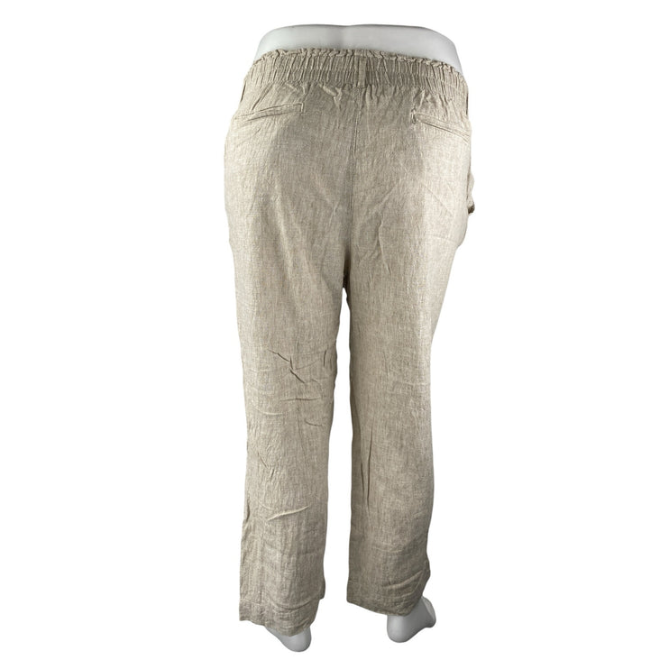 Briggs Beige Linen Elastic Waist Pockets High Rise Wide Leg Trousers Pants Sz XL