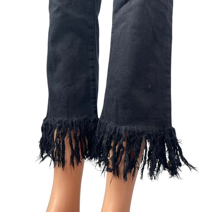 Principle Denim Innovators Black Fringe Raw Hem Mid Rise Straight Denim Jeans 27