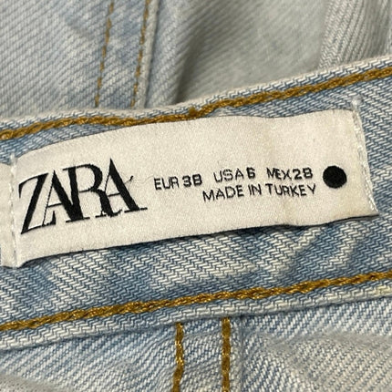 Zara Women's Blue Light Wash High Rise Distressed Straight Denim Jeans Size 6