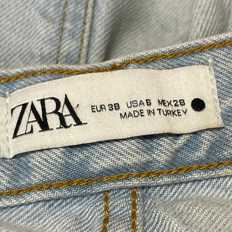 Zara Women's Blue Light Wash High Rise Distressed Straight Denim Jeans Size 6