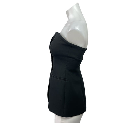 Zara Womens  Black Strapless Buttoned Tailored Bustier Bandeau Tank Tube Top S