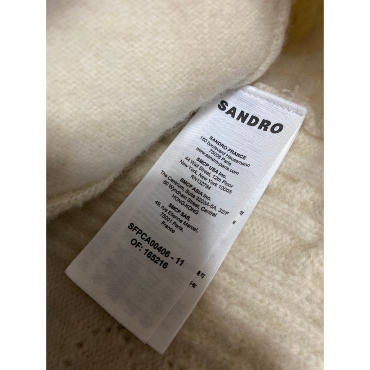 Sandro Womens Cream Black Cable Knit Wool Gold Chain Cardigan Sweater Top Size 0