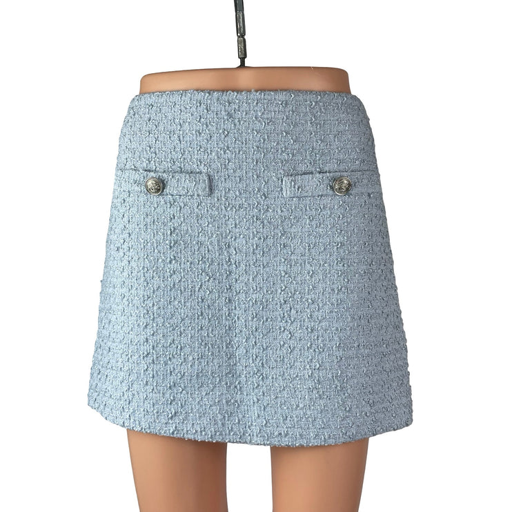 H&M Women Blue Tweed Textured Faux Pocket High Waist A Line Mini Skirt Size 4