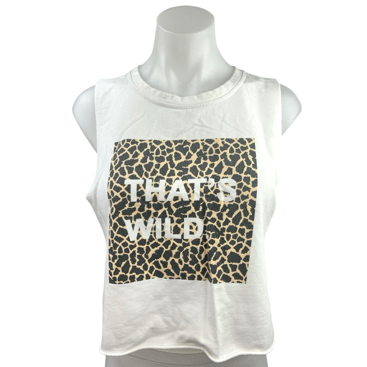 Aerie OFFLINE White That's Wild Leopard Sleeveless Crewneck Cropped Tank Top S