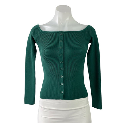 Abercrombie & Fitch Green Rib Knit Boat Neck Long Sleeve Crop Sweater Top Sz XS