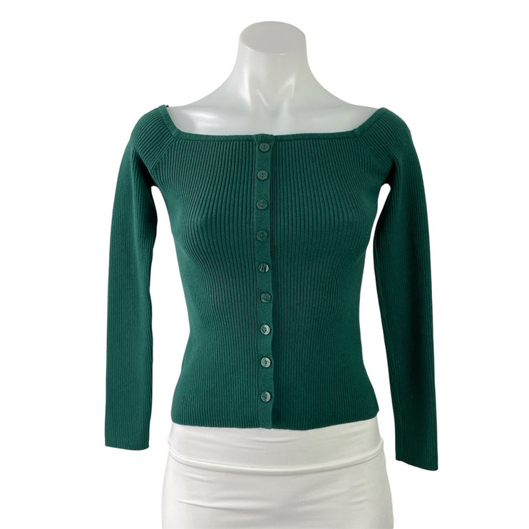 Abercrombie & Fitch Green Rib Knit Boat Neck Long Sleeve Crop Sweater Top Sz XS