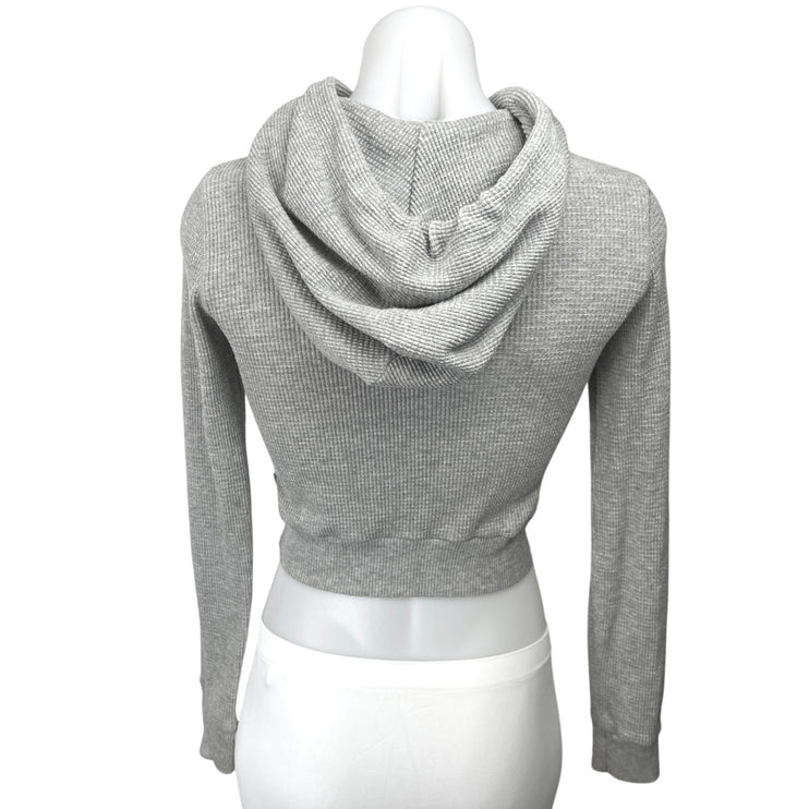 Aritzia TNA Gray Waffle Knit Long Sleeve Hooded Hoodie Crop Sweater Top Size XXS
