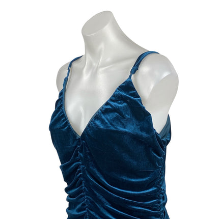 Lulus Women's Blue Velvet Velour Ruched Sleeveless Mini Tank Bodycon Dress Sz XL