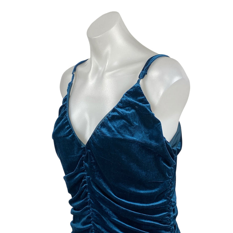 Lulus Women's Blue Velvet Velour Ruched Sleeveless Mini Tank Bodycon Dress Sz XL