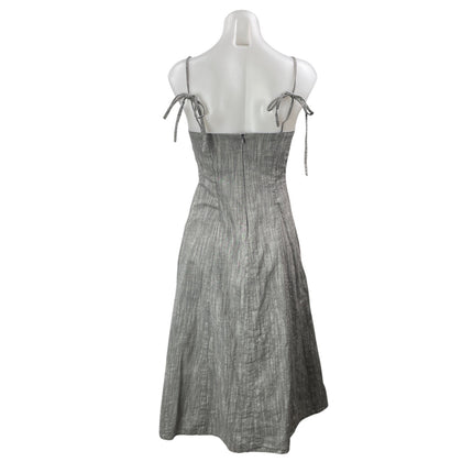 A Dong Silk Gray Sleeveless Tie Cami Square Neck A Line Fit & Flare Midi Dress S
