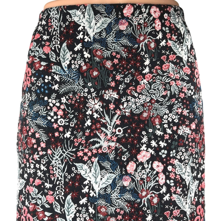 H&M Women's Black Multicolor Floral High Waisted Pencil Mini Skirt Size 12
