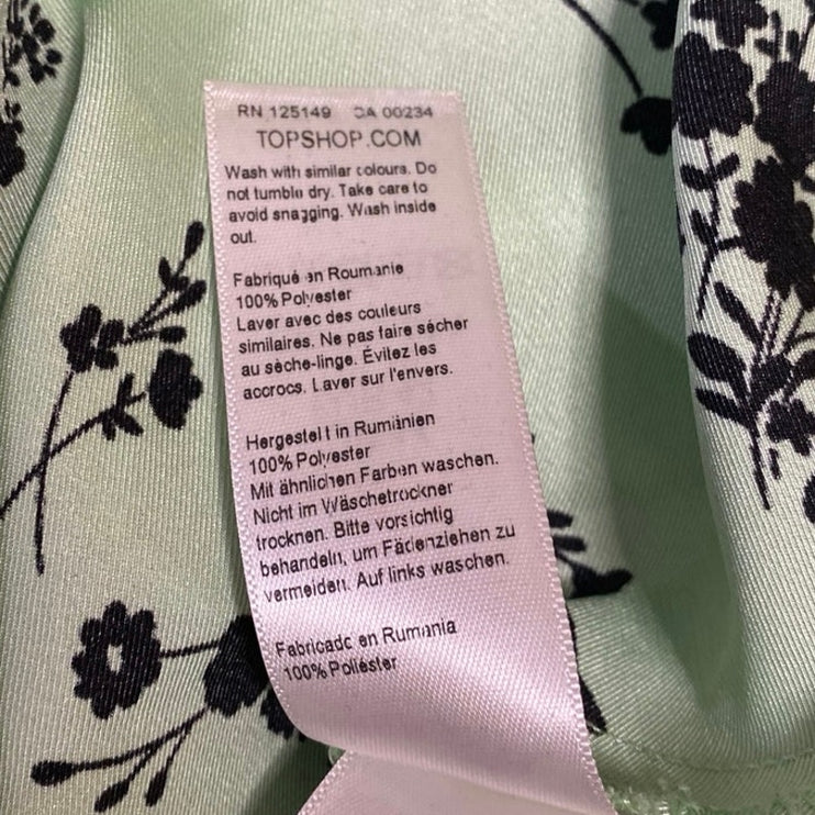 Topshop Green Black Floral Silk Satin Sleeveless Cami Tank Midi Slip Dress Sz 10