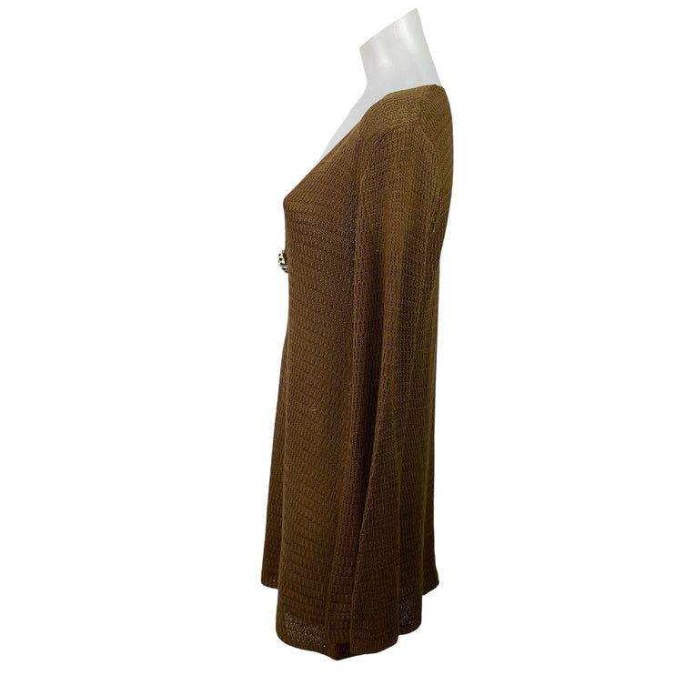 MOTF Women's Brown Long Sleeve Plunge V Neck Shell Knit A Line Mini Dress Size M
