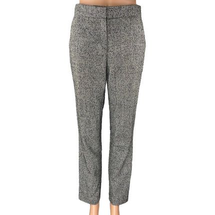 Massimo Dutti Black White Wool Plaid Knit Straight Leg Trousers Dress Pants Sz 2