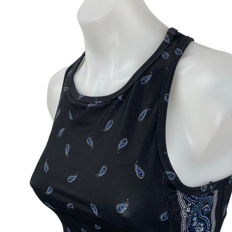 Aqua Athletic Women's Black Paisley Yoga Athletic Activewear Crop Tank Top Sz XS