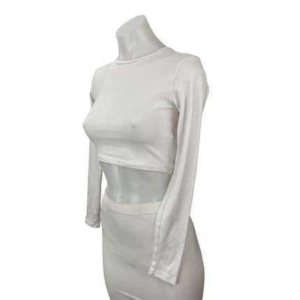 Zara White Crew Neck Long Sleeve Yoga Athletic Activewear Crop Tee T-Shirt Top M