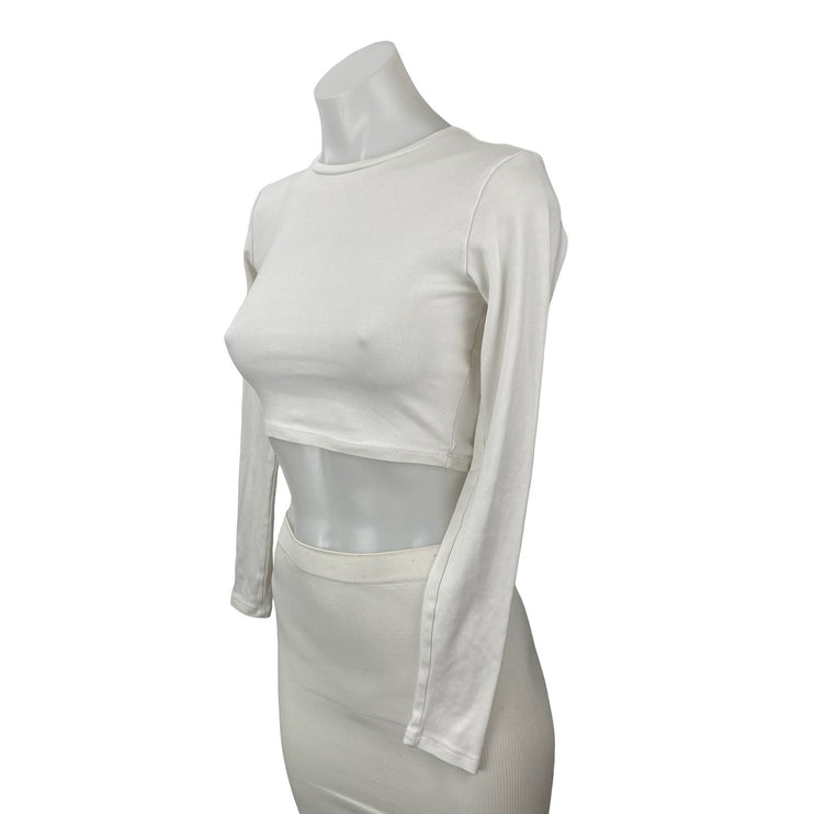 Zara White Crew Neck Long Sleeve Yoga Athletic Activewear Crop Tee T-Shirt Top M