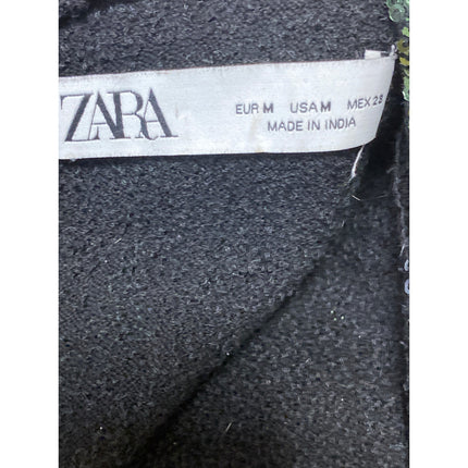 Zara Black Green Camo Sequin Sparkly Long Sleeve Crew Neck Mini Bodycon Dress M