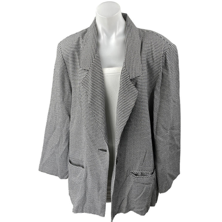 Sag Harbor Women Black White Houndstooth Long Sleeve Blazer Coat Jacket Size 16
