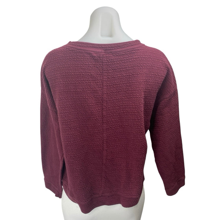 Zara Women's Maroon Textured Knit Crewneck Long Sleeve Shirt Sweater Top Size M