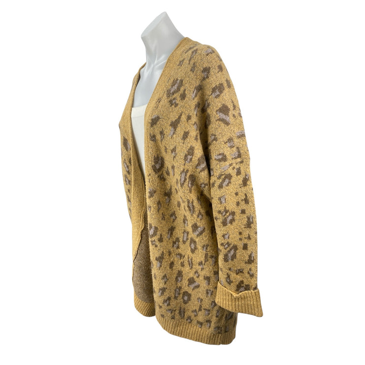 Easel Women's Tan Cheetah Leopard Animal Print Open Cardigan Sweater Top Size S