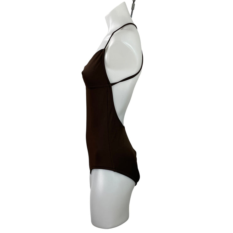 J.Crew Women's Brown Open Back Ring V Neck One Piece Swimsuit Swimwear Size 8
