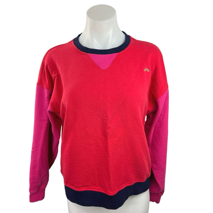 Terez Cotton Pink Red Blue Crew Neck Colorblock Pullover Sweatshirt Top Size S