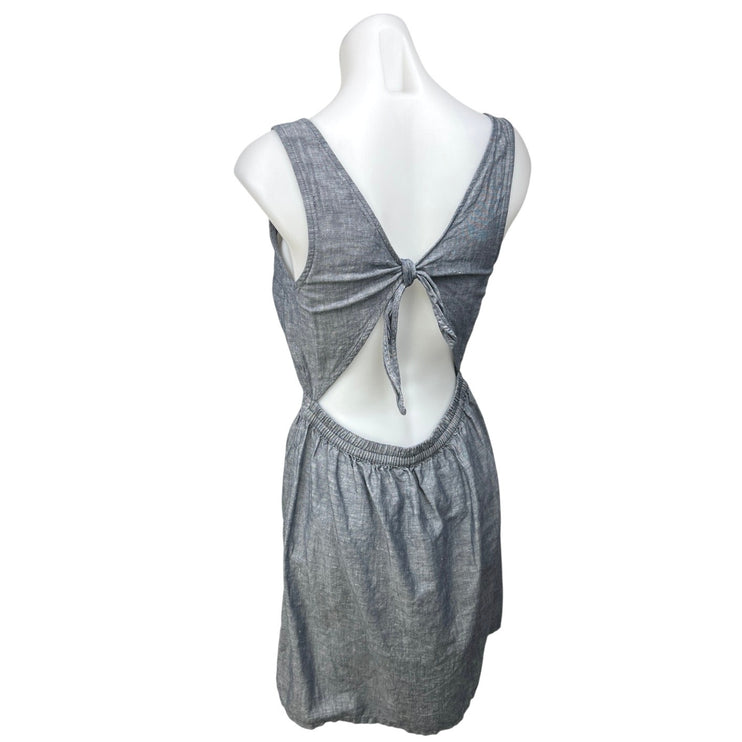 GAP Gray Linen Sleeveless Open  Back Jean Chambray Denim Blouson Mini Dress Sz S