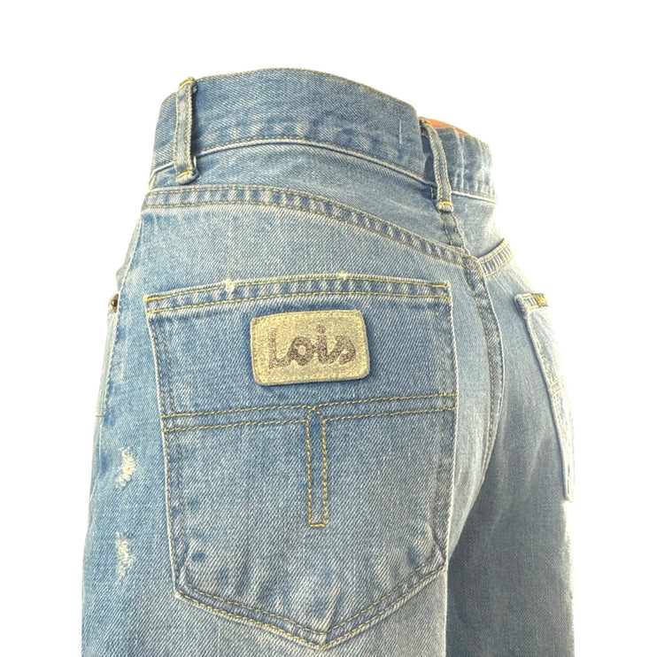 Lois Women's Blue Light Wash Distressed Capri Wide Leg Denim Jeans Shorts Sz 26