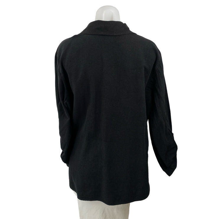 Chico's Women's Black Roll Tab Long Sleeve Pocket Button Down Shirt Top Size 3