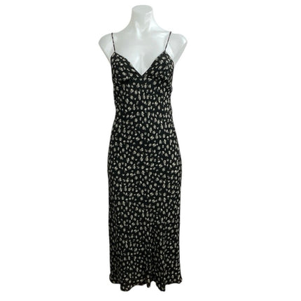 Urban Outfitters Ramona Black Floral Sleeveless Midi Cami Tank A-Line Dress XS