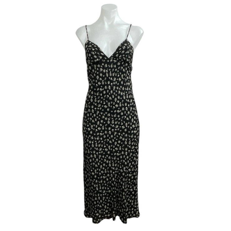 Urban Outfitters Ramona Black Floral Sleeveless Midi Cami Tank A-Line Dress XS