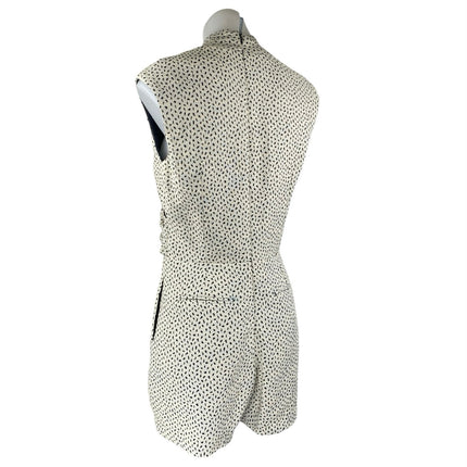 Reiss White Black Sleeveless Faux Wrap V Neck Zip Pocket Romper Shorts Size 10