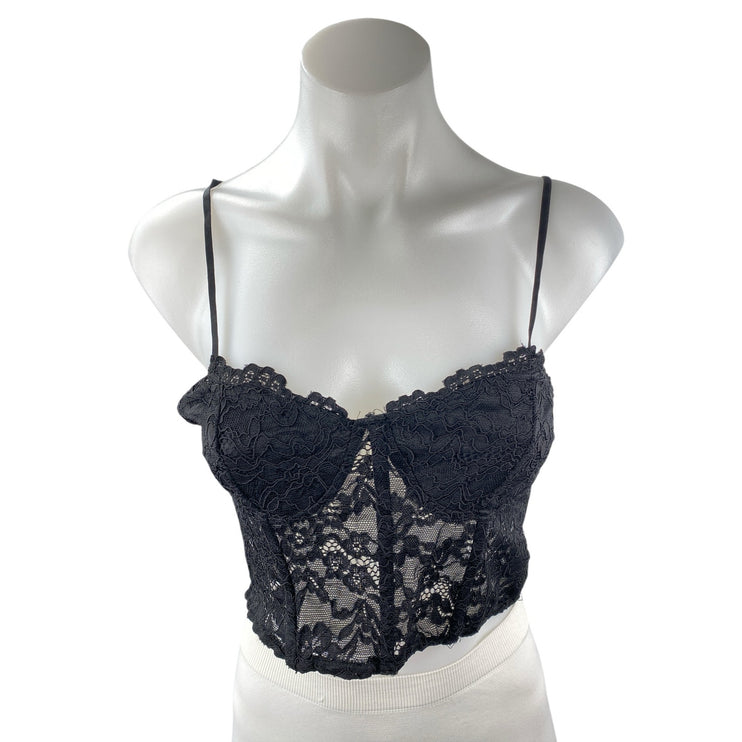 Zara Women's Black Lace Floral Sleeveless Cami Camisole Crop Corset Tank Top L