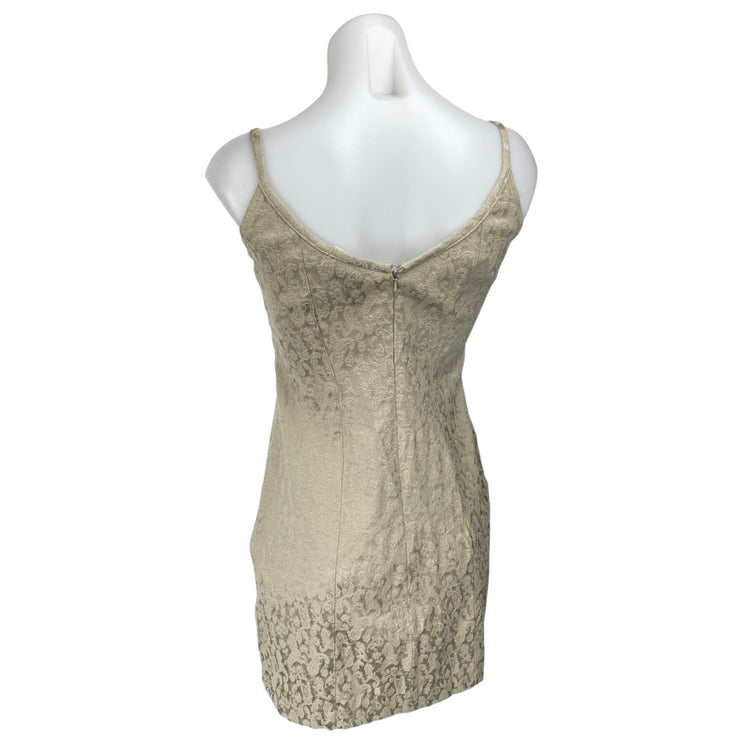 Express Women's Gold Satin Paisley Jacquard Cami Camisole Mini Tank Dress Sz 3/4