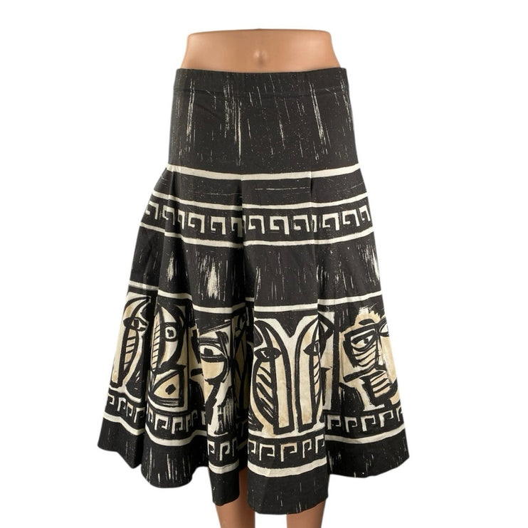 Women's Multicolor Nomad Printed High Waisted Zip Midi A-Line Flared Skirt Sz S